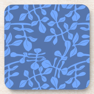 Blue on Blue Leaf Pattern Coaster Set of Six