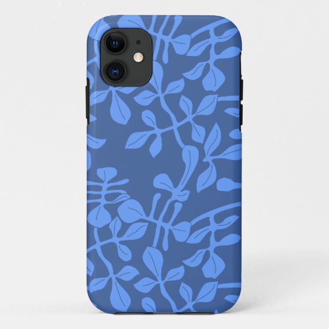 Blue on Blue Leaf Pattern iPhone Barely There Case (Back)