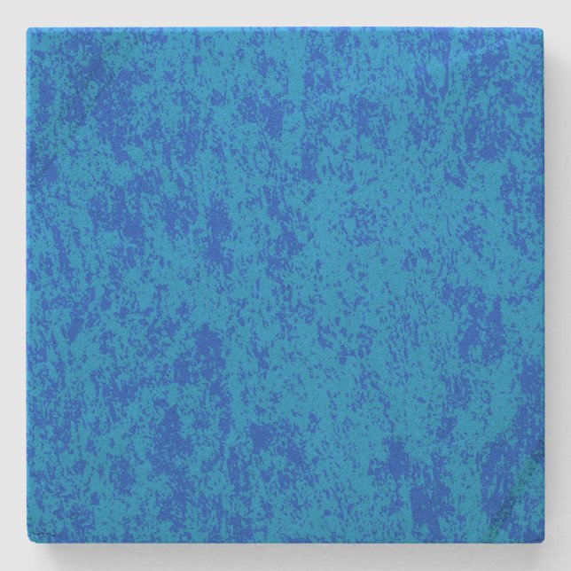 Blue on Blue Marbled Spotted Square Stone Coaster (Front)