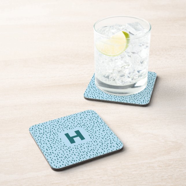 Blue on Blue Scattered Dashes with Monogram Coaster (Right Side)
