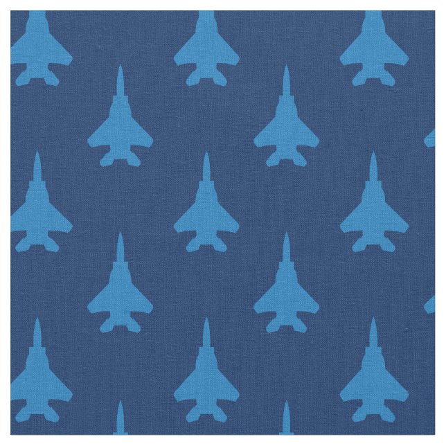 Blue on Blue Strike Eagle Fighter Jet Pattern Fabric (Close Up)