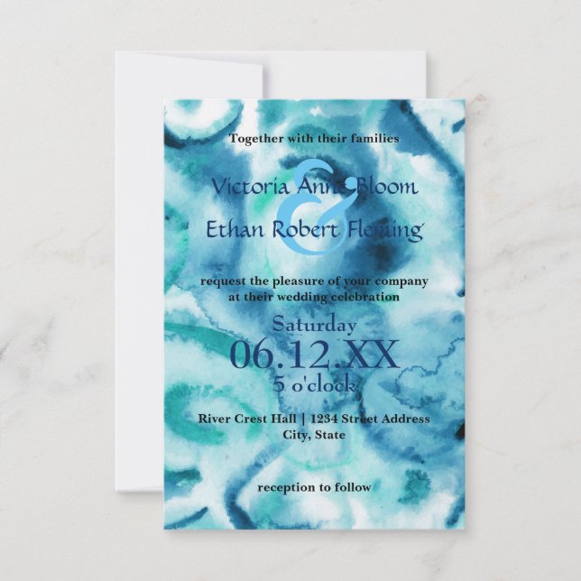 Blue on Blue Watercolor - 3x5 Wedding Invitation (Front)