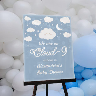 Blue On Cloud 9 Baby Shower Welcome  Acrylic Sign