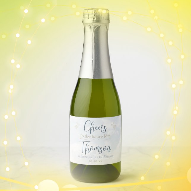 Blue On Cloud Nine Elegant Bridal Shower Mini Sparkling Wine Label (Creator Uploaded)