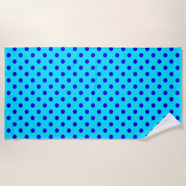Blue On Cyan Polka Dots Pattern Design Beach Towel (Front)