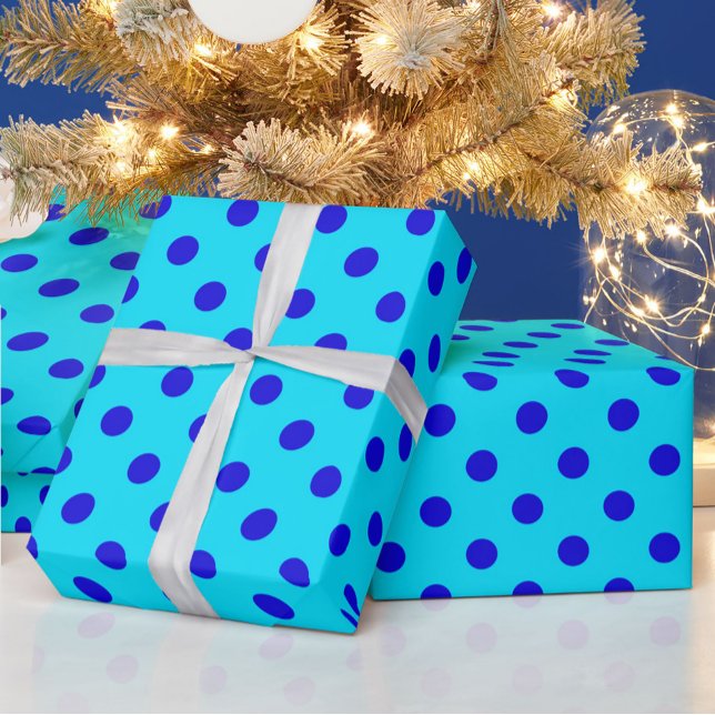 Blue On Cyan Polka Dots Pattern Design Wrapping Paper (Creator Uploaded)