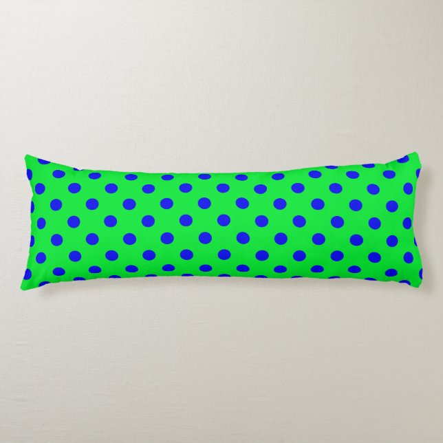 Blue On Green Polka Dots Pattern Design  Body Cushion (Front)