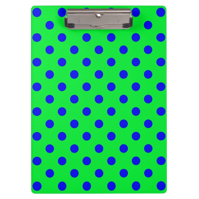 Blue On Green Polka Dots Pattern Design  Clipboard (Front)