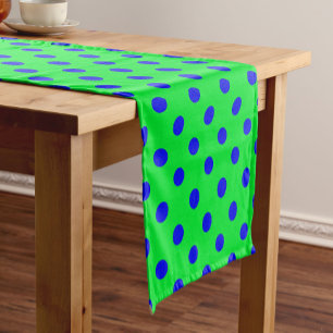 Blue On Green Polka Dots Pattern Design Short Table Runner