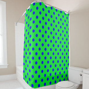 Blue On Green Polka Dots Pattern Design Shower Curtain