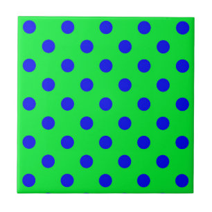 Blue On Green Polka Dots Pattern Design  Tile
