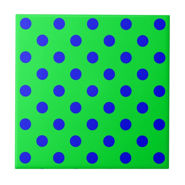 Blue On Green Polka Dots Pattern Design  Tile (Front)