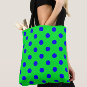 Blue On Green Polka Dots Pattern Design Tote Bag