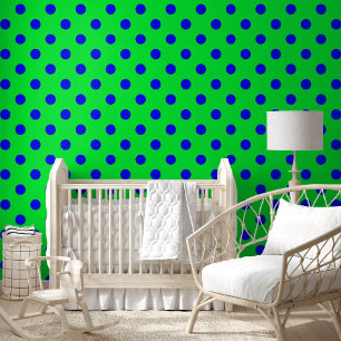Blue On Green Polka Dots Pattern Design Wallpaper