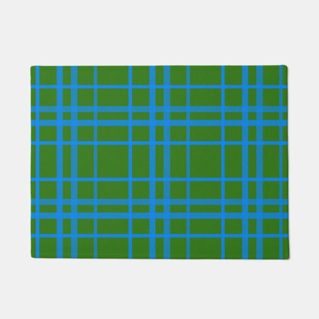 Blue On Green Tartan Plaid Pattern Design  Doormat (Front)