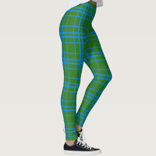 Blue On Green Tartan Plaid Pattern Design Leggings