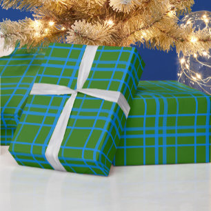 Blue On Green Tartan Plaid Pattern Design Wrapping Paper