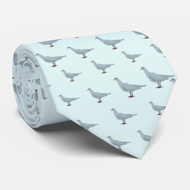 Blue on Light Green Dove Seamless Pattern Tie (Rolled)