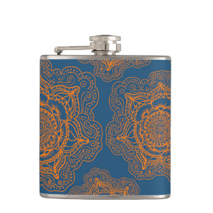 Blue on Orange Mandala Hip Flask