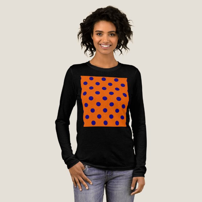 Blue On Orange Polka Dots Pattern Design  Tri-Blend Shirt (Full Front)