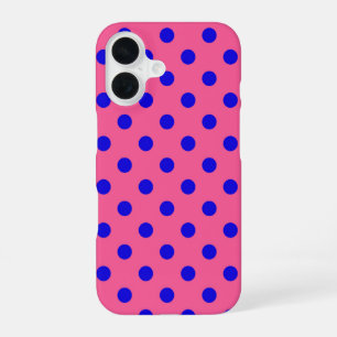 Blue On Pink Polka Dots Pattern Design iPhone 16 Case