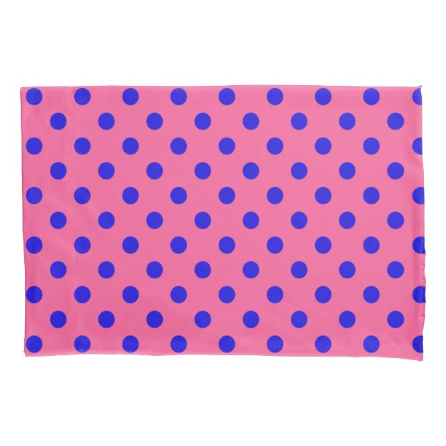 Blue On Pink Polka Dots Pattern Design Pillowcase (Front)