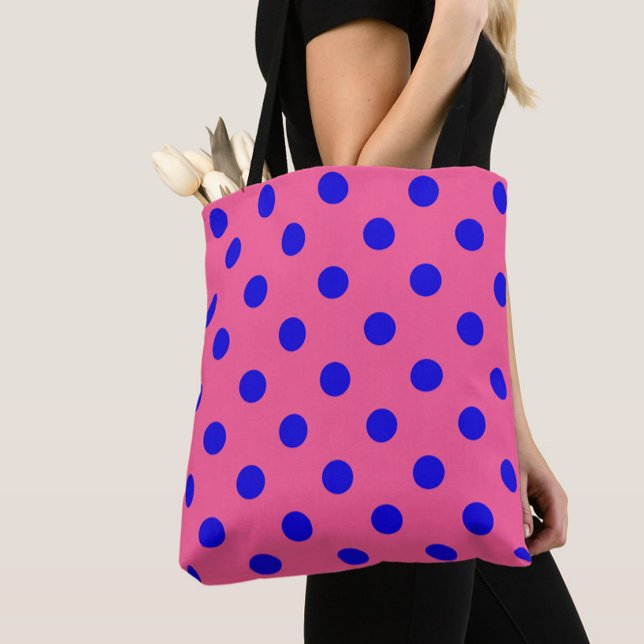 Blue On Pink Polka Dots Pattern Design Tote Bag (Creator Uploaded)