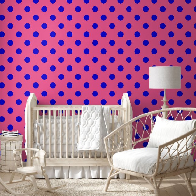 Blue On Pink Polka Dots Pattern Design Wallpaper (Creator Uploaded)