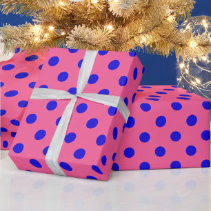 Blue On Pink Polka Dots Pattern Design Wrapping Paper