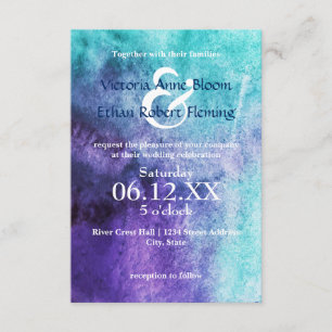 Blue on Purple Watercolor - 3x5 Wedding Invitation