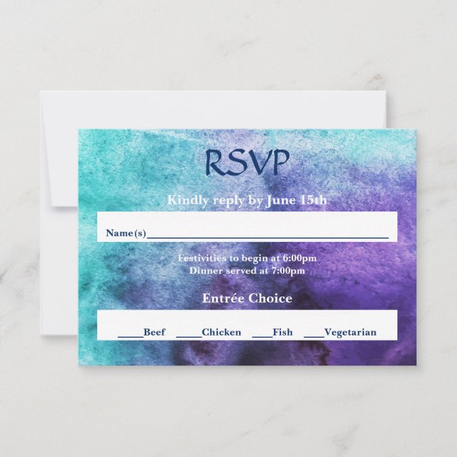 Blue on Purple Watercolor - RSVP Card (Front)