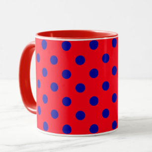 Blue On Red Polka Dots Pattern Design Mug