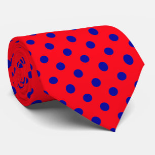 Blue On Red Polka Dots Pattern Design Tie