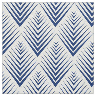 Blue on White Art Deco Fan Flowers Pattern    Fabric