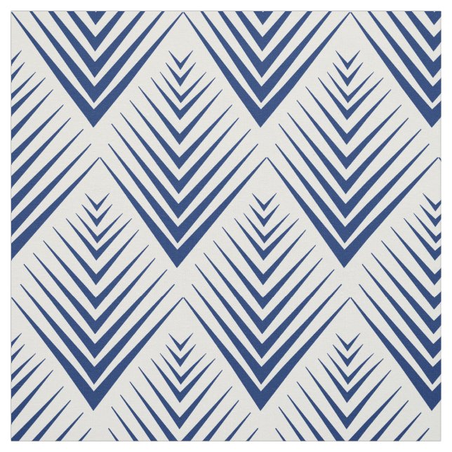 Blue on White Art Deco Fan Flowers Pattern    Fabric (Swatch)