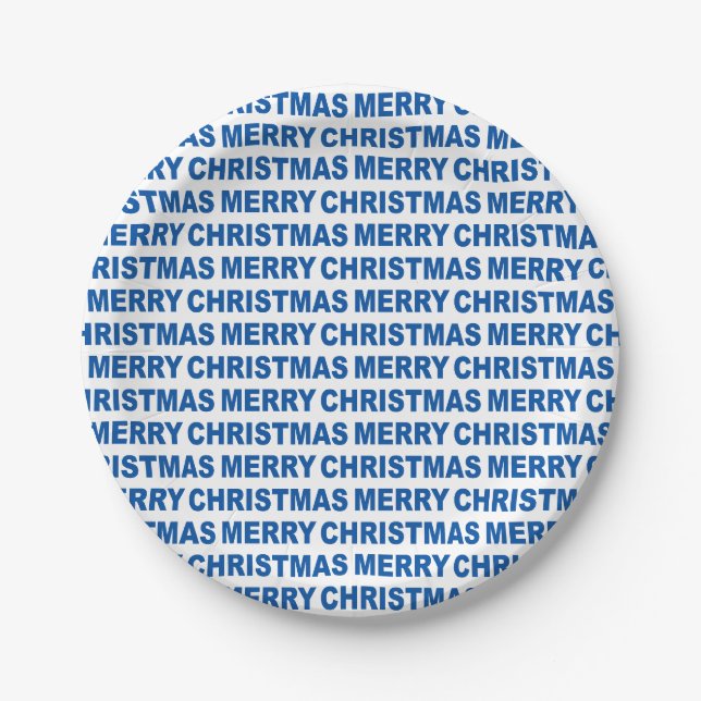 Blue on White Christmas Typography Paper Plates (Front)