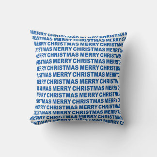 Blue on White Christmas Typography Throw Pillow