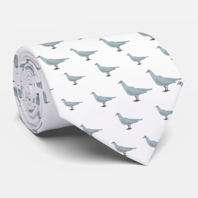 Blue on White Dove Seamless Pattern Tie (Rolled)