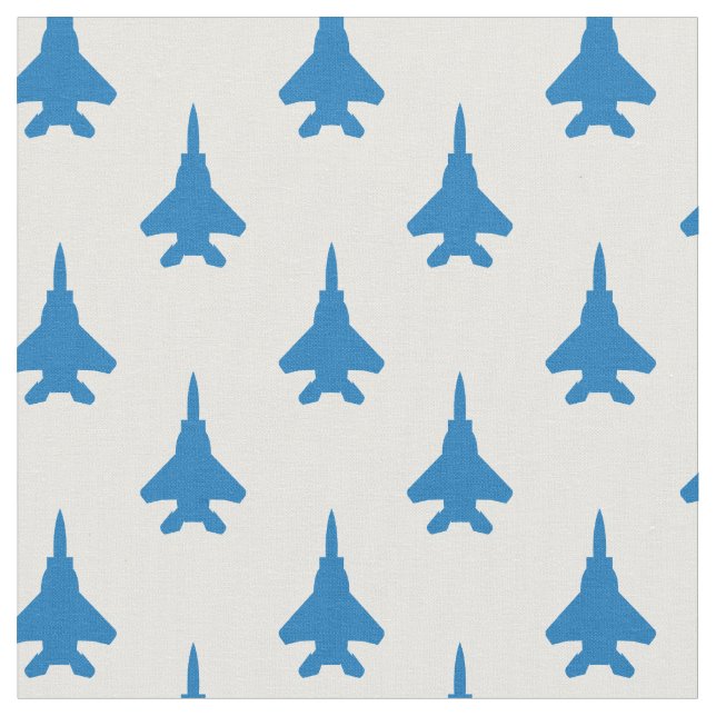 Blue on White F-15 Fighter Jet Pattern Fabric (Close Up)