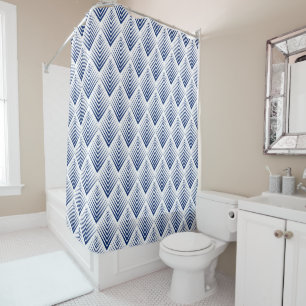 Blue on White Fan Flower Art Deco Pattern    Shower Curtain