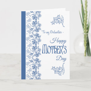 Blue on White Floral Mother's Day Card, Godmother Card