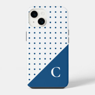 Blue on White Polka Dot Pattern Monogram iPhone 14 Case