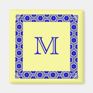 Blue on Yellow Monogrammed Stateroom Door Marker Magnet