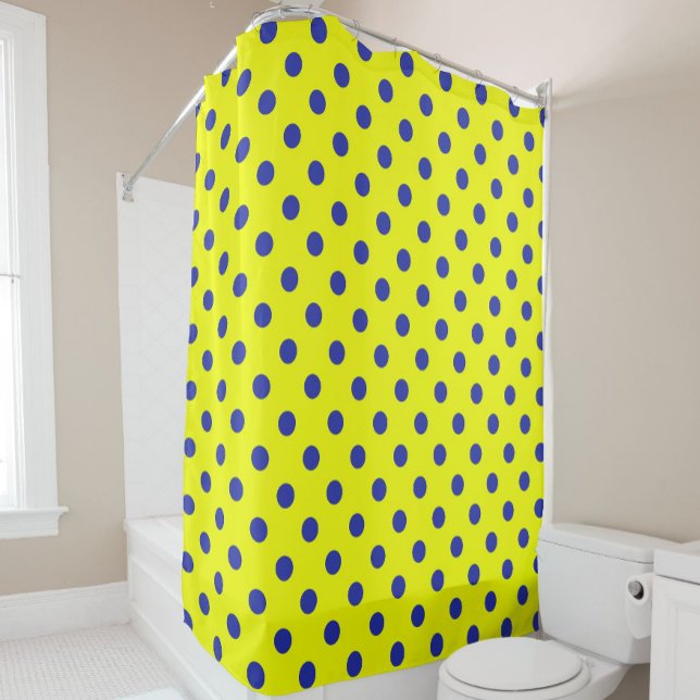 Blue On Yellow Polka Dots Pattern Design  Shower Curtain (Creator Uploaded)