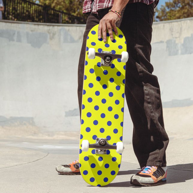 Blue On Yellow Polka Dots Pattern Design  Skateboard (Creator Uploaded)