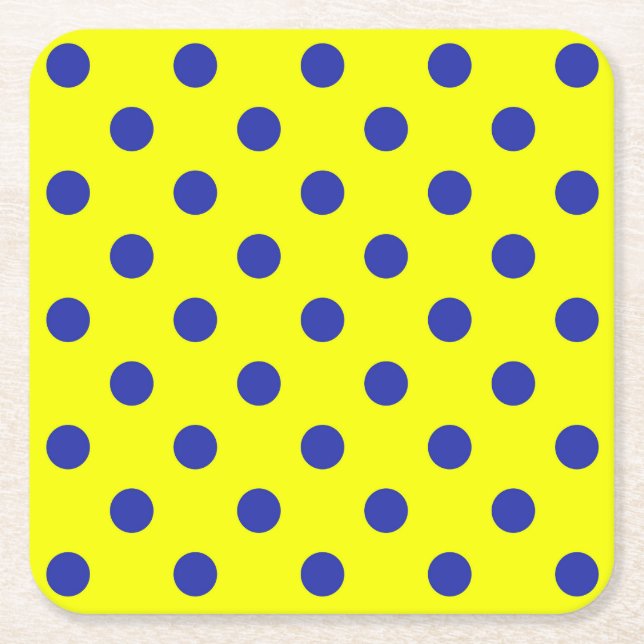 Blue On Yellow Polka Dots Pattern Design  Square Paper Coaster (Front)