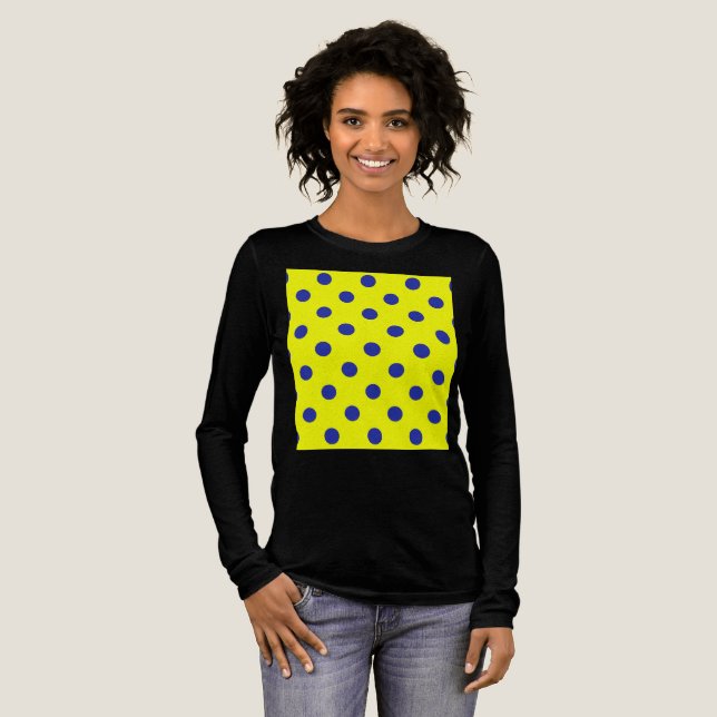 Blue On Yellow Polka Dots Pattern Design  Tri-Blend Shirt (Full Front)