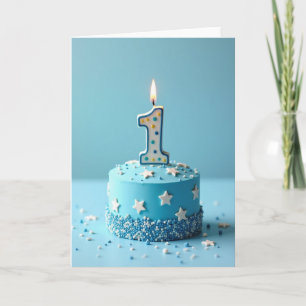 Blue One Birthday Cake Card