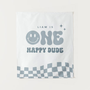 Blue ONE Happy Dude Birthday Party Tapestry