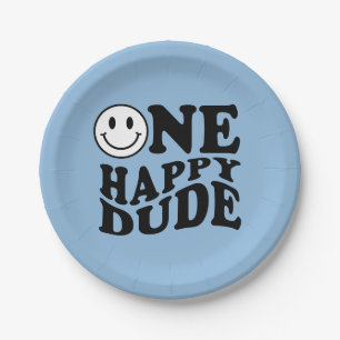 Blue One Happy Dude   Preppy Smile 1st Birthday  Paper Plate